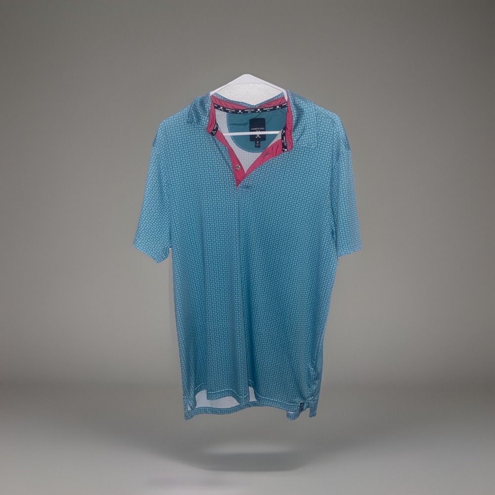 Kenneth Cole Men's Medium Golf Polo Shirt Blue Geometric Short Sleeve